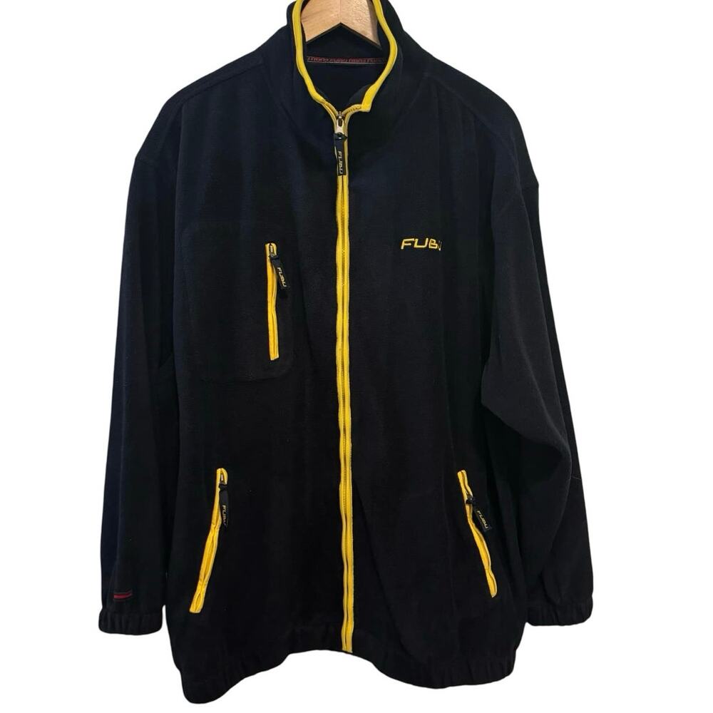 FuBu full-zip fleece jacket men sz M Navy Yellow vintage 90s hip-hop rap vtg